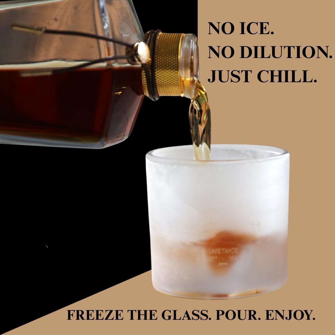 Lake Tahoe Heavy Crystal Whiskey Glasses Gift Set of 2, Thick Freezable Bourbon Glass 1lb Each, Premium Whiskey Gifts for Men, Frozen Crystal Chills Cocktails, 10 oz