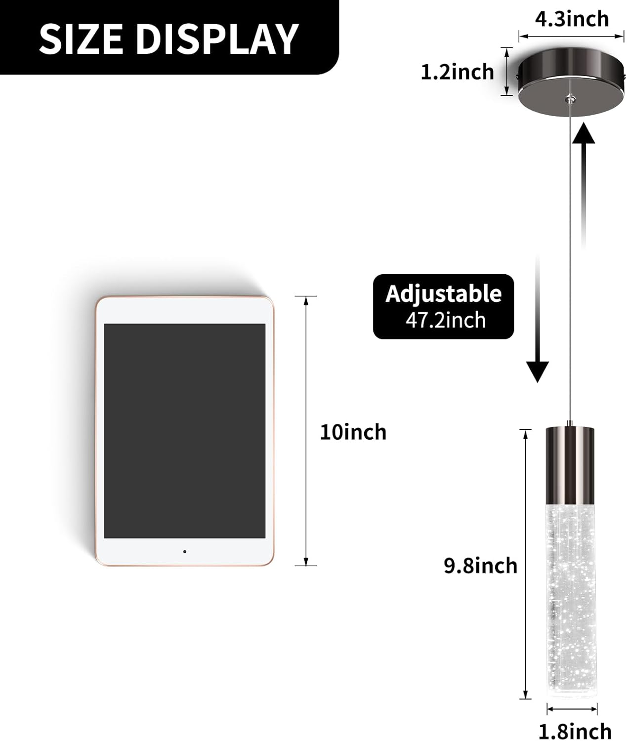 OKELI Modern Pendant Lights, LED Bubble Crystal Kitchen Island Lights Fixtures, Black Mini Single Pendant Lighting for Kitchen Island Bar,6W,6000K, ETL,3Pack