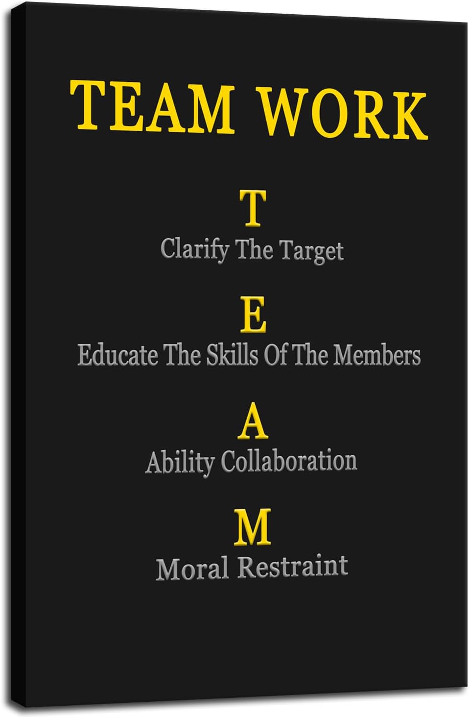 Motivational Wall Decor Team Work Enterprise Poster Inspirational Quotes Canvas Poster for Company Office Group Bedroom Living Room Printed Artwork Framed Ready to Hang [12" W X 18" H]