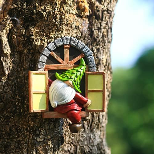Whimsical Fairy Garden Gnome Statue, Tree Faces Decor Outdoor -5.9 Inch, Funny Garden Tree Decoration,Ideal Patio Yard Lawn Porch Decoration