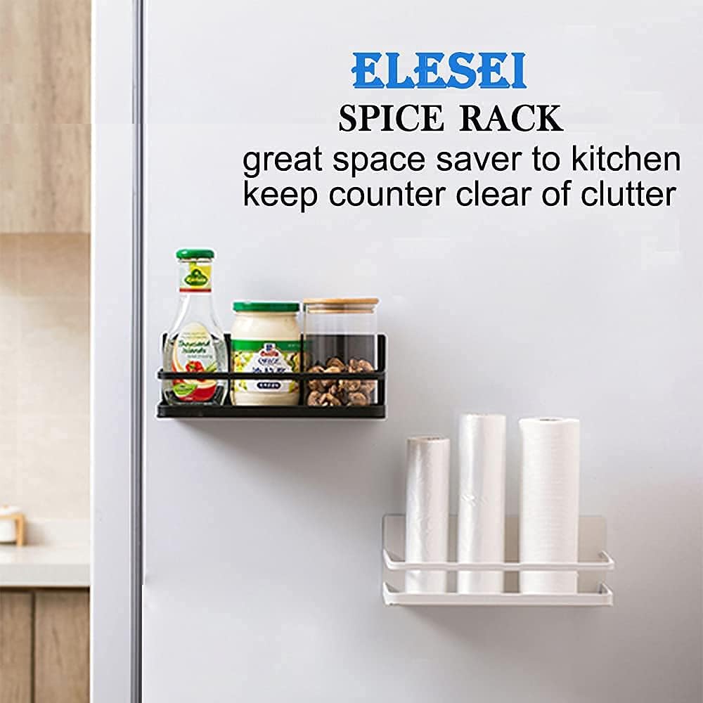 Magnetic Spice Rack Refrigerator Side Magnetic Spice Rack Kitchen Magnetic Shelf Magnetic Fridge Shelf Perfect Space Saver for Kitchen/Apartment 2 Pack (White)