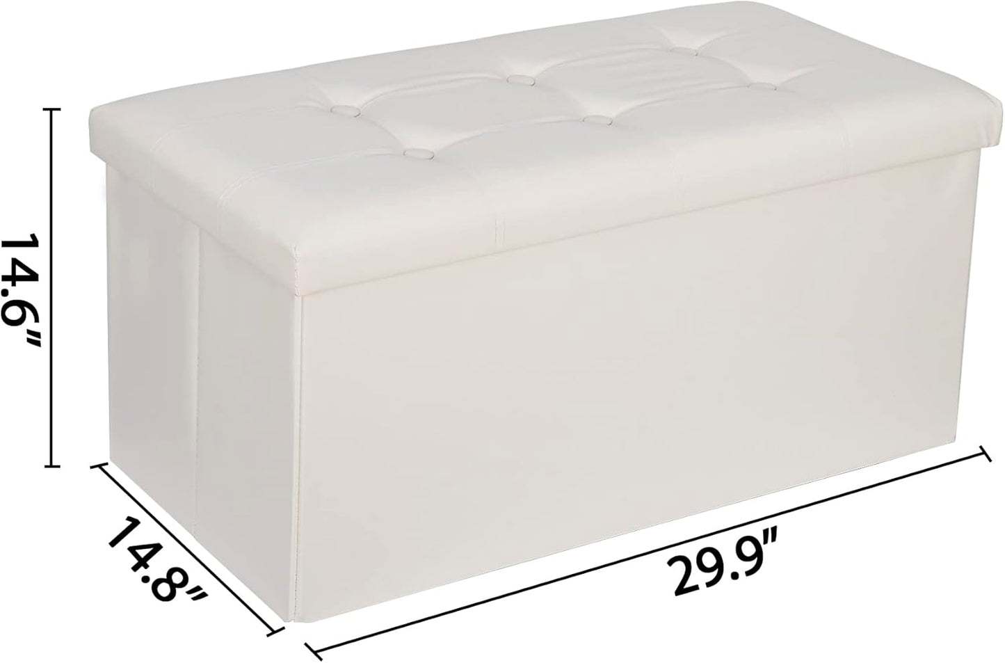 SUPER DEAL Folding Storage Ottoman Bench, Waterproof Faux Leather Ottoman Padded Seat Footrest Bench for Living Room, Bedroom, Entryway, Small Spaces, 15 x 30 x 15 inches, Creamy White