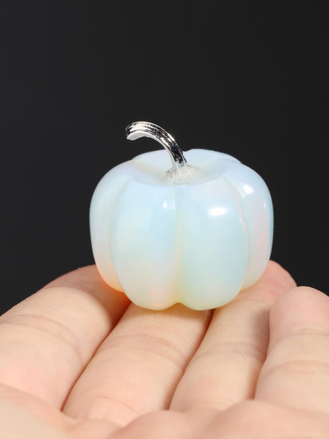 Jovivi Opalite Crystal Pumpkin Figurine, 1.2" Mini Carved Gemstone Pumpkin Statue Decor Healing Stones Decorative Ornaments for Fall Harvest Thanksgiving Halloween Decorations Home Decor