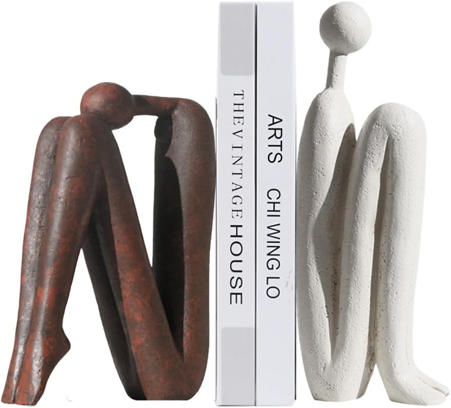 Decorative Bookends for Heavy Books, Thinker Statue Book Holders for Shelves & Office Desk, Abstract Decor Aesthetic Book Ends Stoppers, Modern Bookshelf Decoration