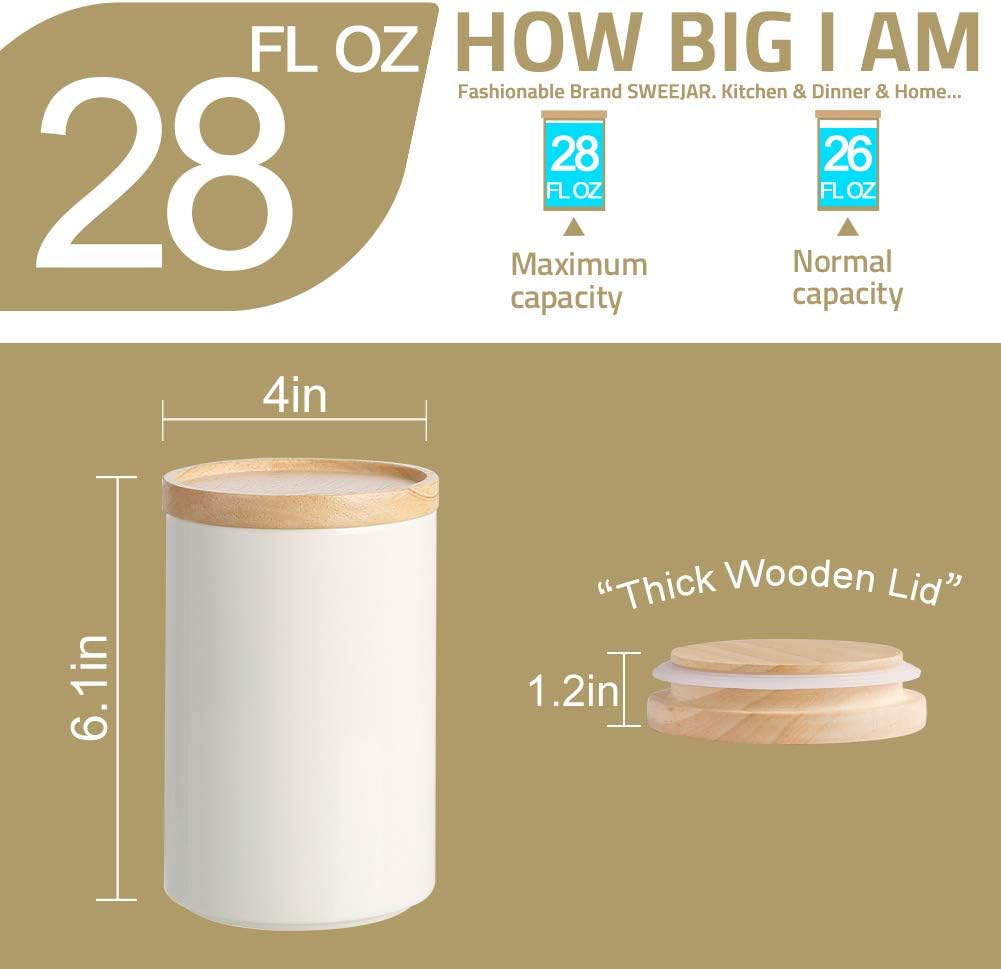 Sweejar Kitchen Canisters Ceramic Food Storage Jar, Stackable Containers with Airtight Seal Wooden Lid for Serving Ground Coffee, Tea, Sugar, Salt and More - 28 Fl Oz (Red)