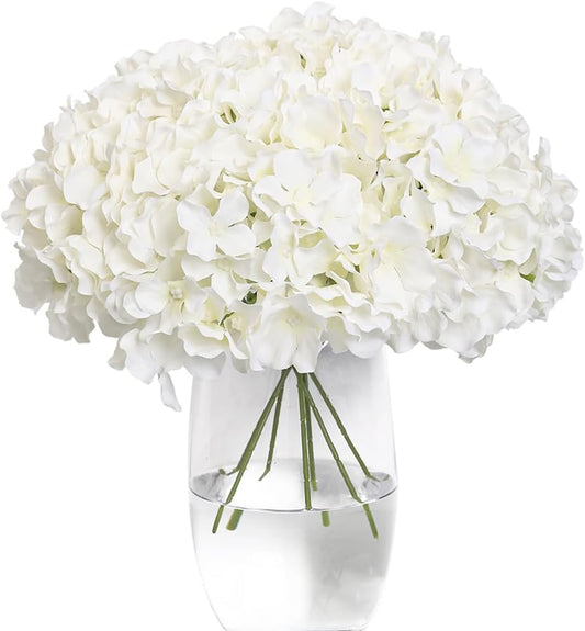 Tifuly Hydrangea Artificial Flowers -12 pcs Realistic Fake Hydrangea Silk Flowers with Stems Faux Hydrangea Flowers Heads for Office Home Party Wedding Centerpiece DIY Floral Decor (White)