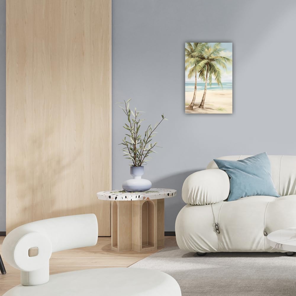 LURENCZH Tropical Beach Canvas Wall Art Seaside Palm Tree Picture Wall Decor Ocean Scenery Painting Prints for Bathroom Decor Framed(Beach-2,12.00" x 18.00")