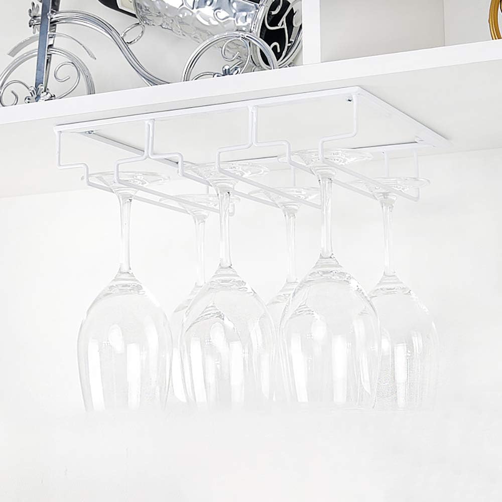 Wine Glass Rack - Under Cabinet Stemware Wine Glass Holder Glasses Storage Hanger 2 Pack Metal Organizer for Bar Kitchen White