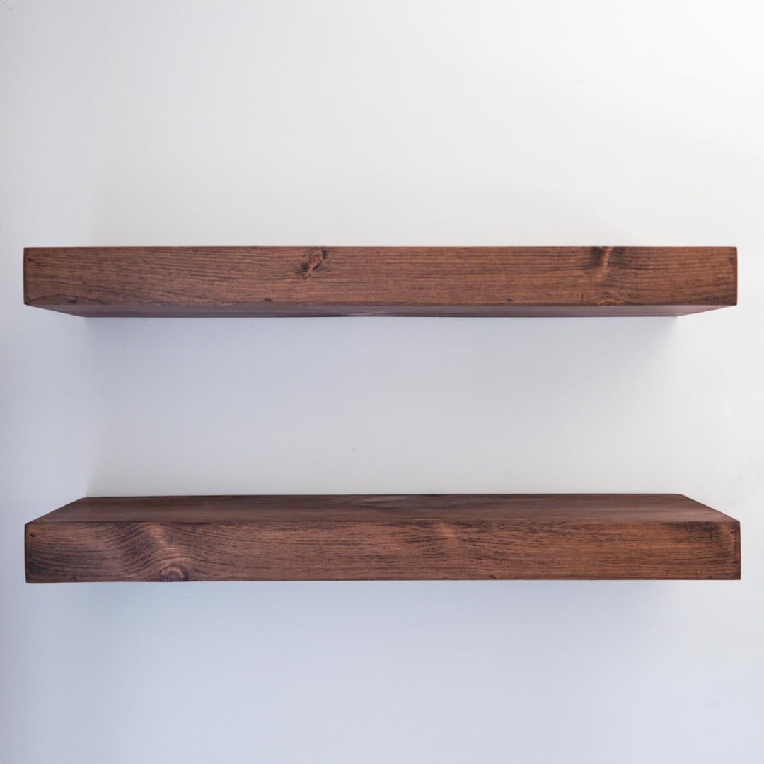 Modern Floating Shelves 3 Inches Thick for Wall, Wide Shelves for Kitchen, Living Room, Bedroom, and Bathroom, Natural Pine Wood, Rustic Wooden Shelf, (Set of 2) (Provincial, 60Lx3Hx8D)