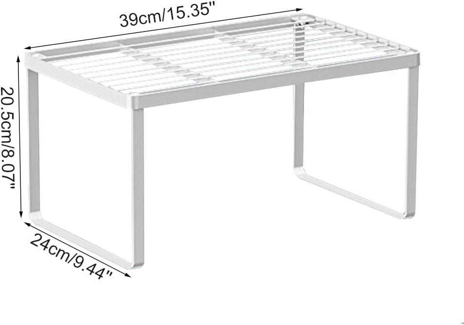 Kitchen Cabinet Storage Shelf Stackable Wire Spice Rack Organizer Heavy Duty Space Saver for Bathroom Bedroom Closet Laundry Room Office Countertop - White, Pack 1