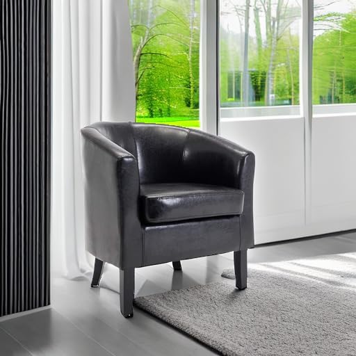 BELLEZE Accent Barrel Chair, Club Tub Sofa Corner Chair with Flared Legs and Cozy Soft Padding for Living Room Bedroom Waiting Room - Black