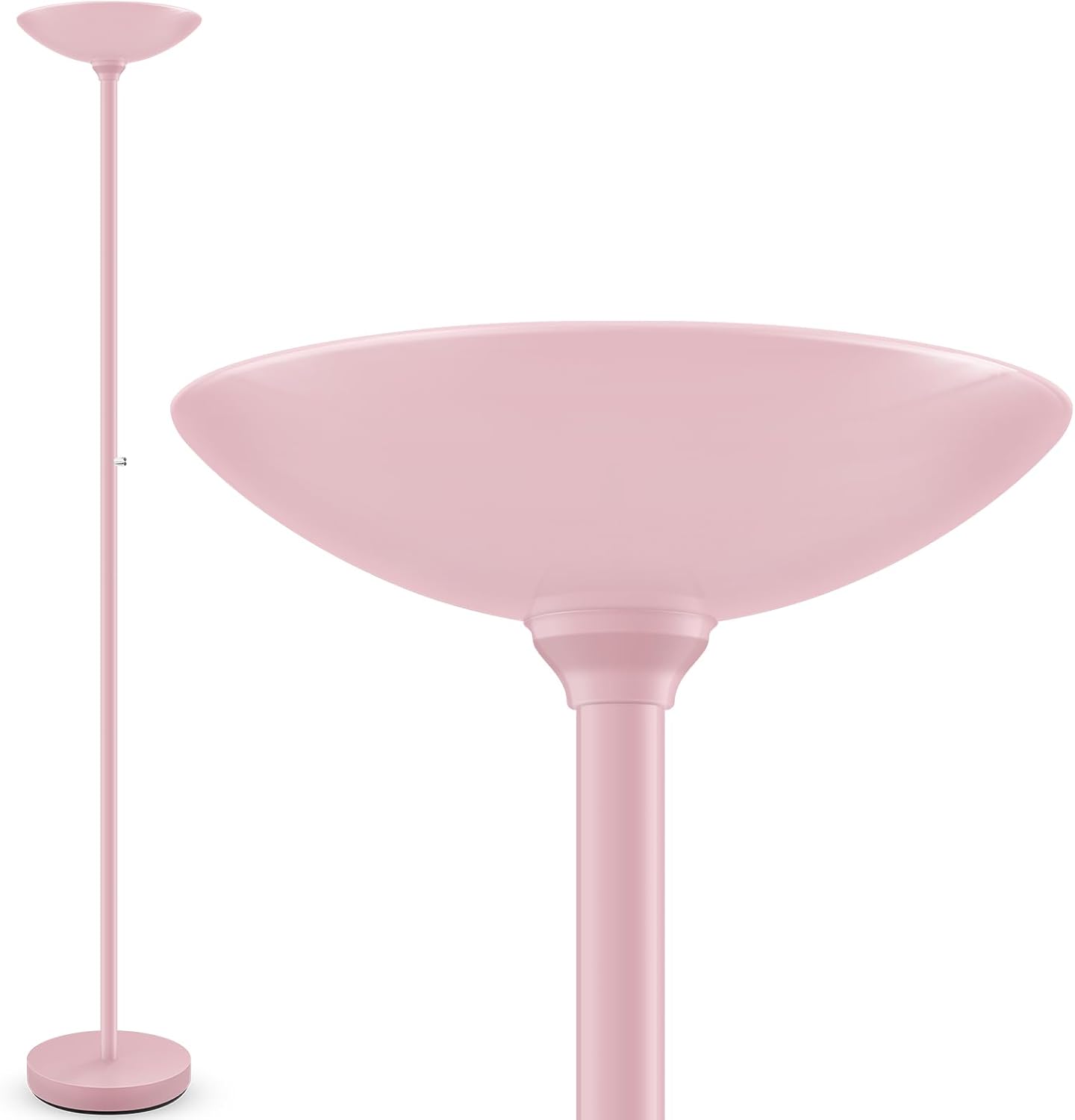 BoostArea Torchiere Floor Lamp Pink, 30W Super Bright LED Standing Lamp, 3000K Stepless Dimmable Pole Lamp with Rotary Switch, 71inch Tall Metal Modern Floor Lamps for Living Room,Bedroom,Home Decor