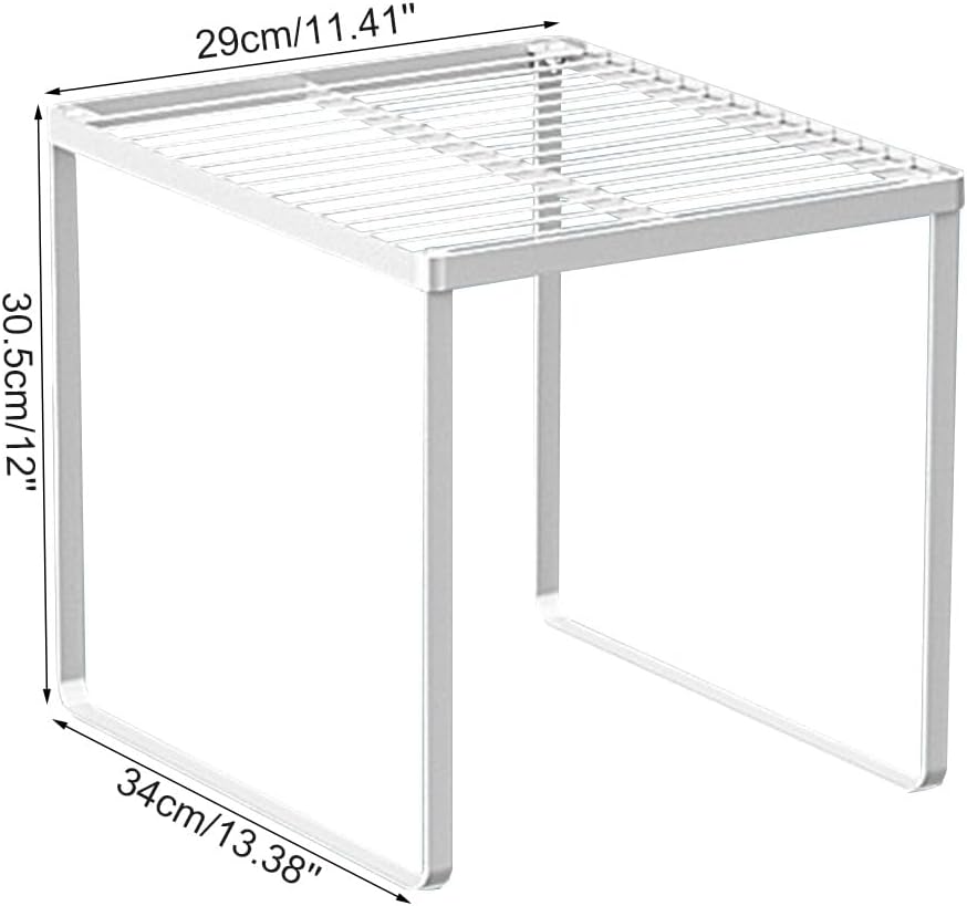 Kitchen Cabinet Storage Shelf Stackable Wire Spice Rack Organizer Heavy Duty Space Saver for Bathroom Bedroom Closet Laundry Room Office Countertop - White, Pack 1