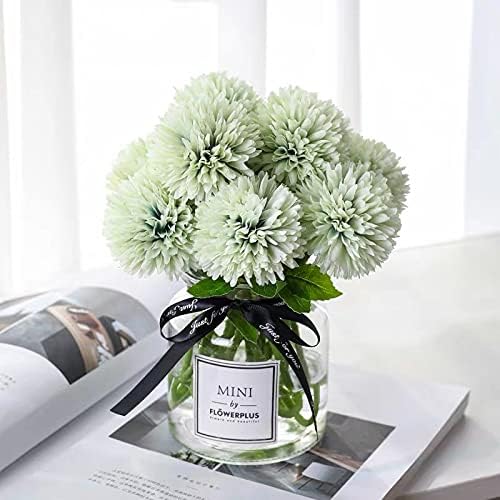 Kimura's Cabin 20Pcs Fake Chrysanthemums Artificial Silk Ball Flowers Faux mums Flower for Spring Wedding Festival Home Table Core DIY Decoration (Light Green)