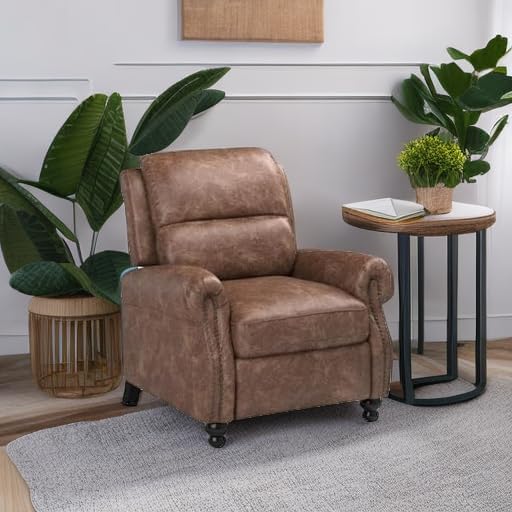 CANMOV Pushback Recliner Chair Faux Leather Armchair Push Back Recliner with Rivet Decoration Single Sofa Accent Chair for Living Room, Chocolate
