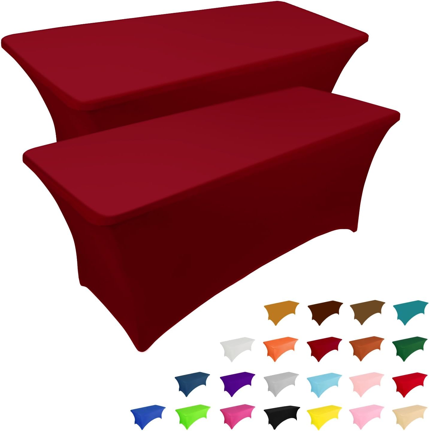 IVAPUPU 2 Pack 4FT Table Cloth for Rectangular Fitted Events Stretch Burgundy Table Covers Washable Spandex Tablecloth Protector for Party, Wedding, Cocktail, Banquet, Festival