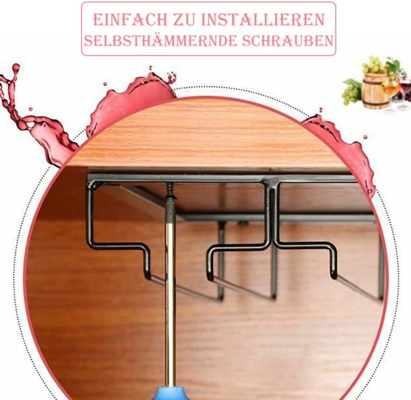 Wine Glass Rack - Under Cabinet Stemware Wine Glass Holder Glasses Storage Hanger 2 Pack Metal Organizer for Bar Kitchen 4 Rows Black