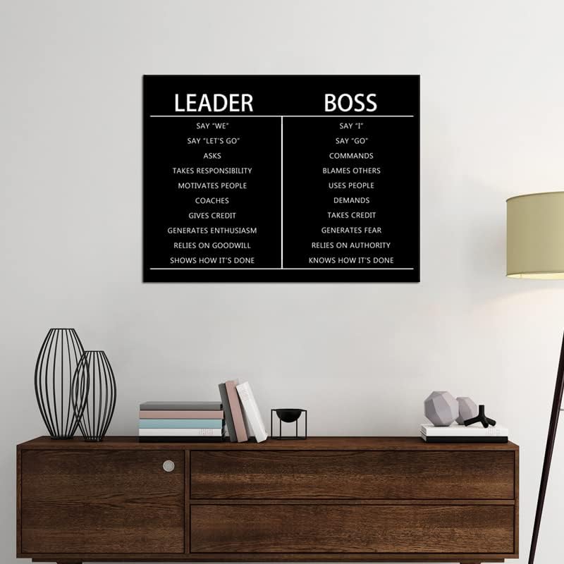 Leader Boss Difference Inspirational Wall Art for Office Black Positive Canvas Poster Painting Prints Wall Pictures for Living Room Home Decor Framed Artwork [18''W x 24''H]