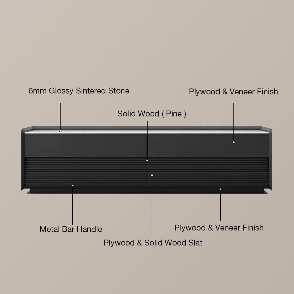 POVISON Fully-Assembled Mid Century Glossy Sintered Stone TV Stand, 78.74" Wood Media Console with Adjustable LED Light, Entertainment Center with Storage for Living Room