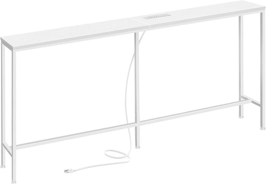 SUPERJARE 70 Inch Console Table with Outlet, Sofa Table with Charging Station, Narrow Entryway Table, Skinny Hallway Table, Behind Couch Table, for Living Room, White