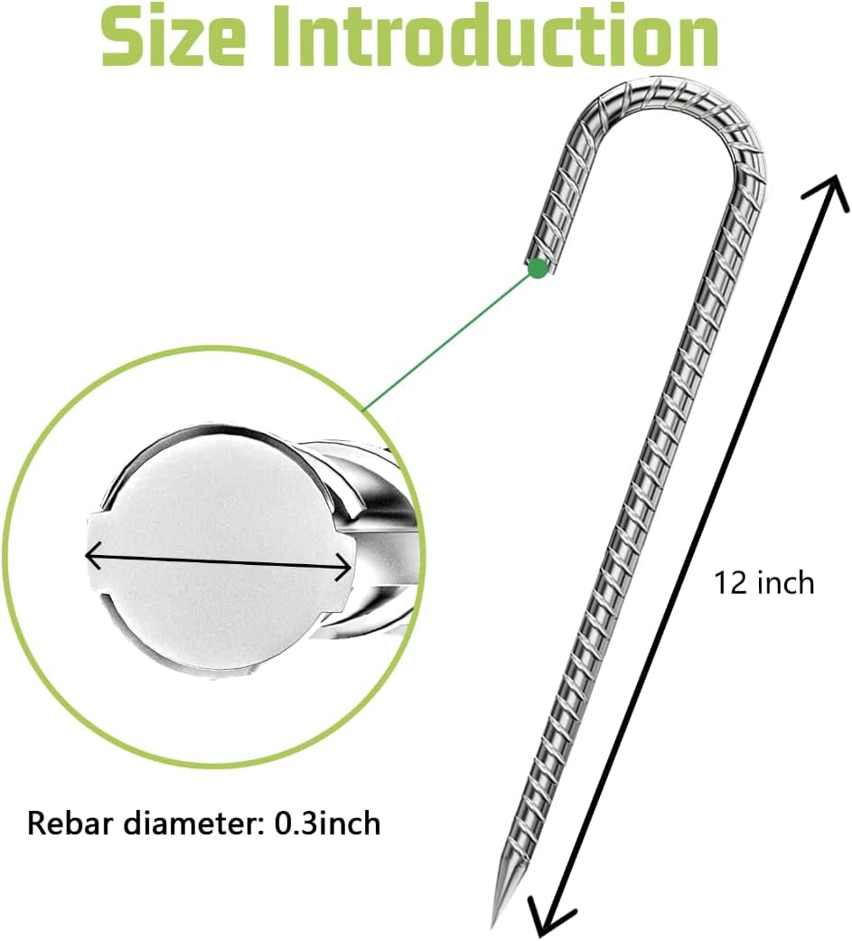 J-Hook-Rebar-Stakes-12 Inch, Ground Stakes Heavy Duty Rebar Stakes for Camping 50pcs Rebar Stakes Rust Proof Coated Metal for Flower Gardens Dog Fence Camping Tents Chicken Coop