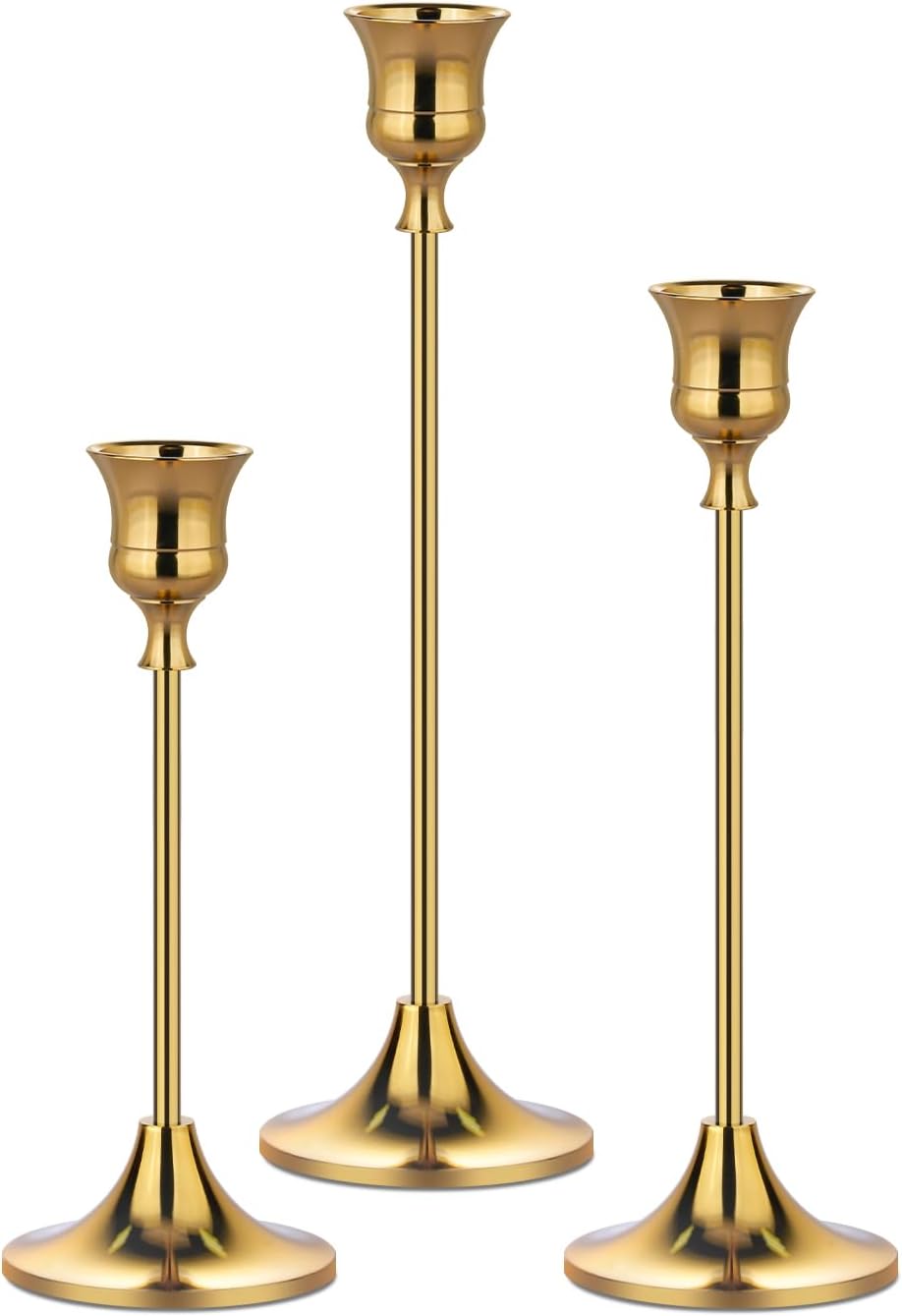 Metal Candle Holders for Candlesticks Taper Candlestick Holders Set Vintage Decorative Centerpiece Candelabra Tall Candle Stands for Halloween Thanksgiving Christmas (Gold, 1 Set (3 pcs))