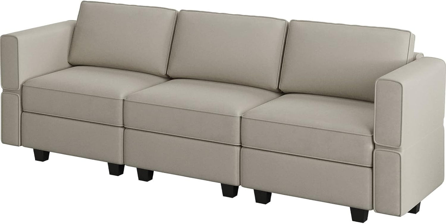 Belffin Modular Sofa Couch with Storage Seats Velvet 3 Seater Sofa for Living Room Grey