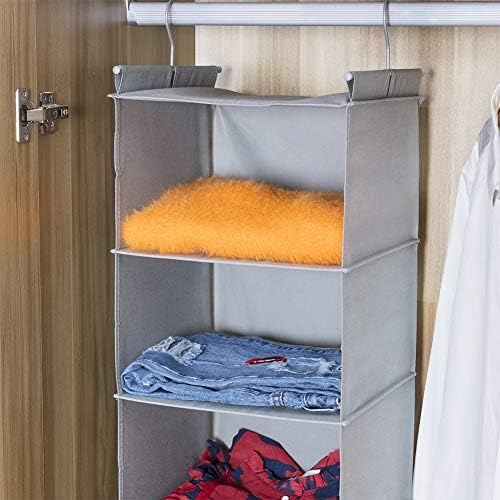 MAX Houser 6 Tier Shelf Hanging Closet Organizer, Closet Hanging Shelf with 2 Sturdy Hooks for Storage,2 Pack, Foldable (Light Grey)