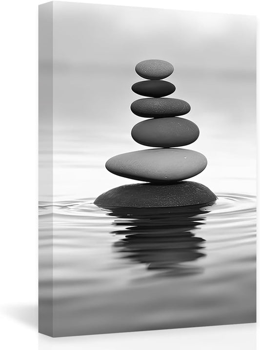 DOARTDO Zen Picture Wall Decor Black and White Zen Stone Canvas Wall Art Spa Stone Picture Print Bathroom Yoga Room Decor Frame (28.00" x 42.00", Zen Stone - 2)