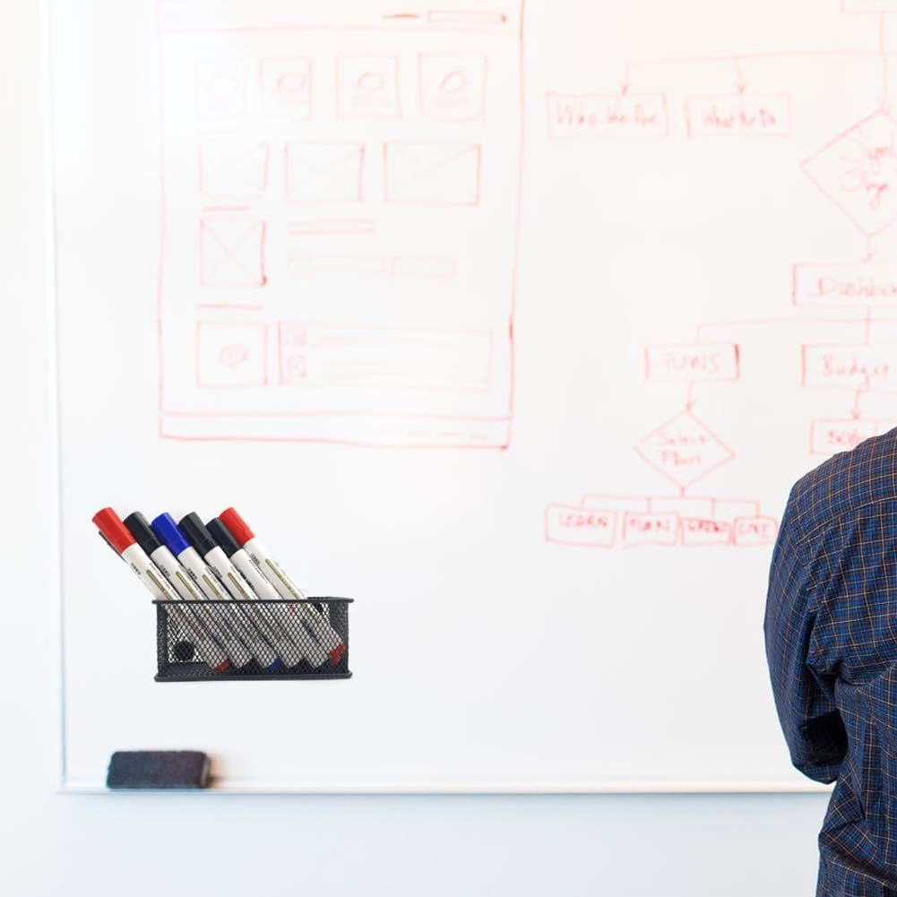 EASEPRES Magnetic Pencil Holder Set of 6 - Black Wire Mesh Storage Baskets Organizer with Strong Magnets - Perfect for Whiteboard, Refrigerator and Locker Accessories