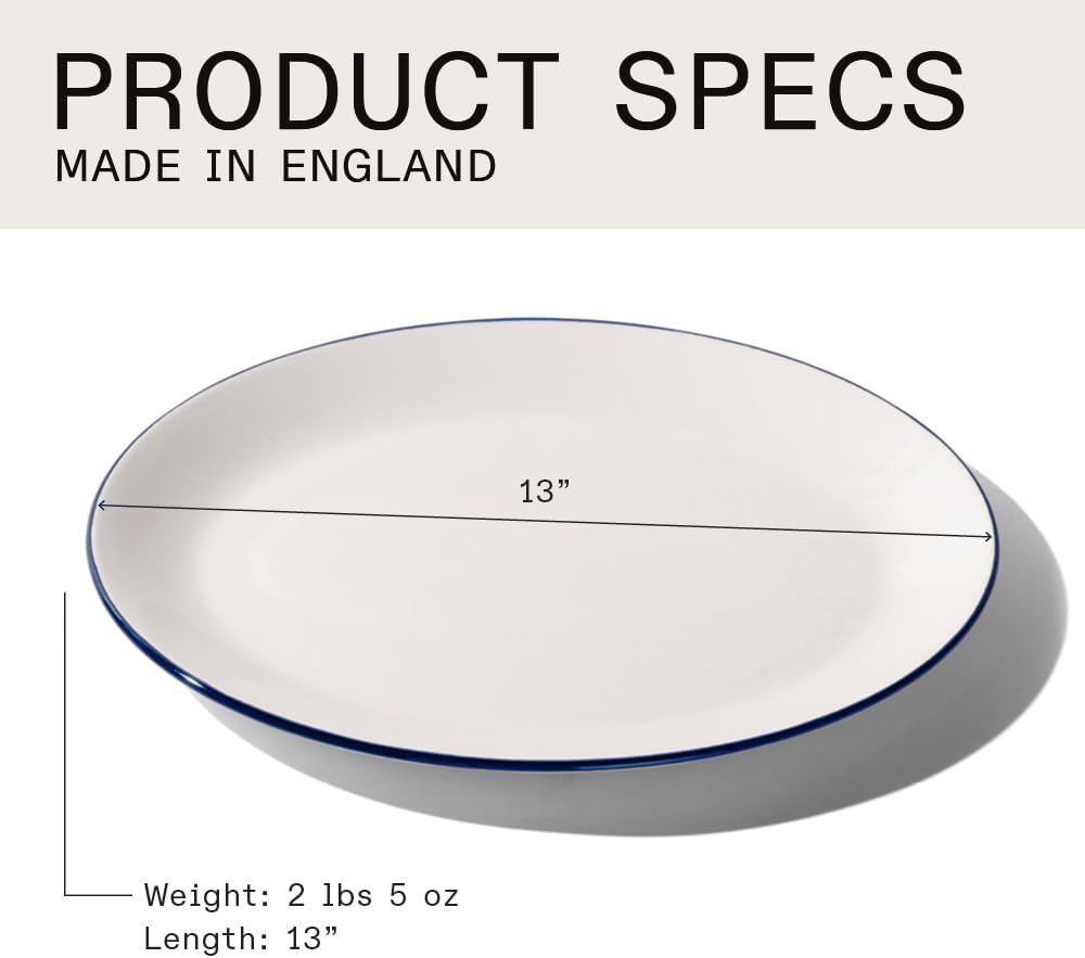 Made In Cookware - Serving Platter - White With Navy Rim- Porcelain England