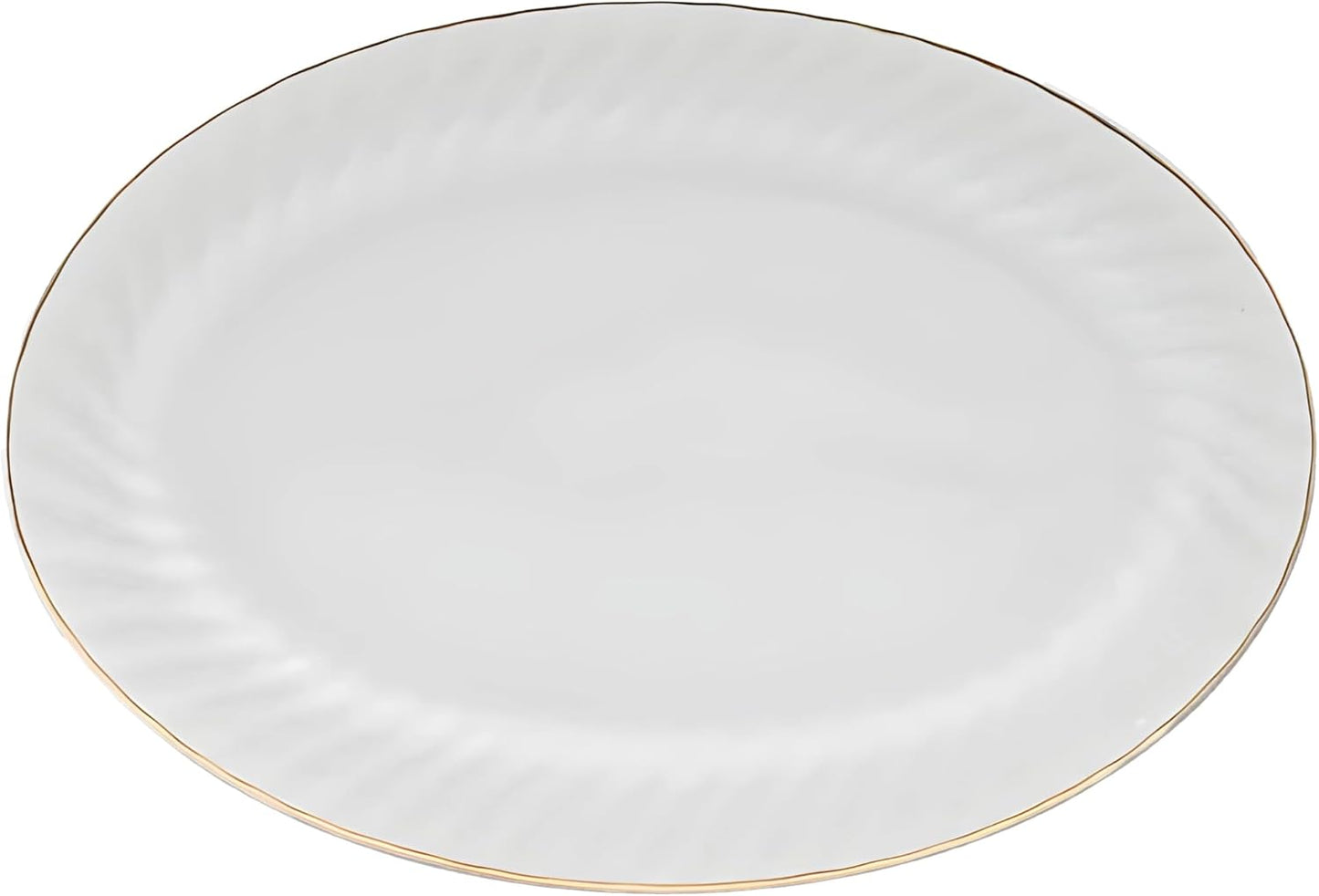 Lynns Paradise Imperial Gold 14-Inch Oval Platter, Set of 2, White; Heavy Duty; Chip Resistant; Lead and Cadmium Free; Freezer to Oven Safe up to 500°F