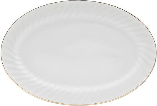 Lynns Paradise Imperial Gold 14-Inch Oval Platter, Set of 2, White; Heavy Duty; Chip Resistant; Lead and Cadmium Free; Freezer to Oven Safe up to 500°F