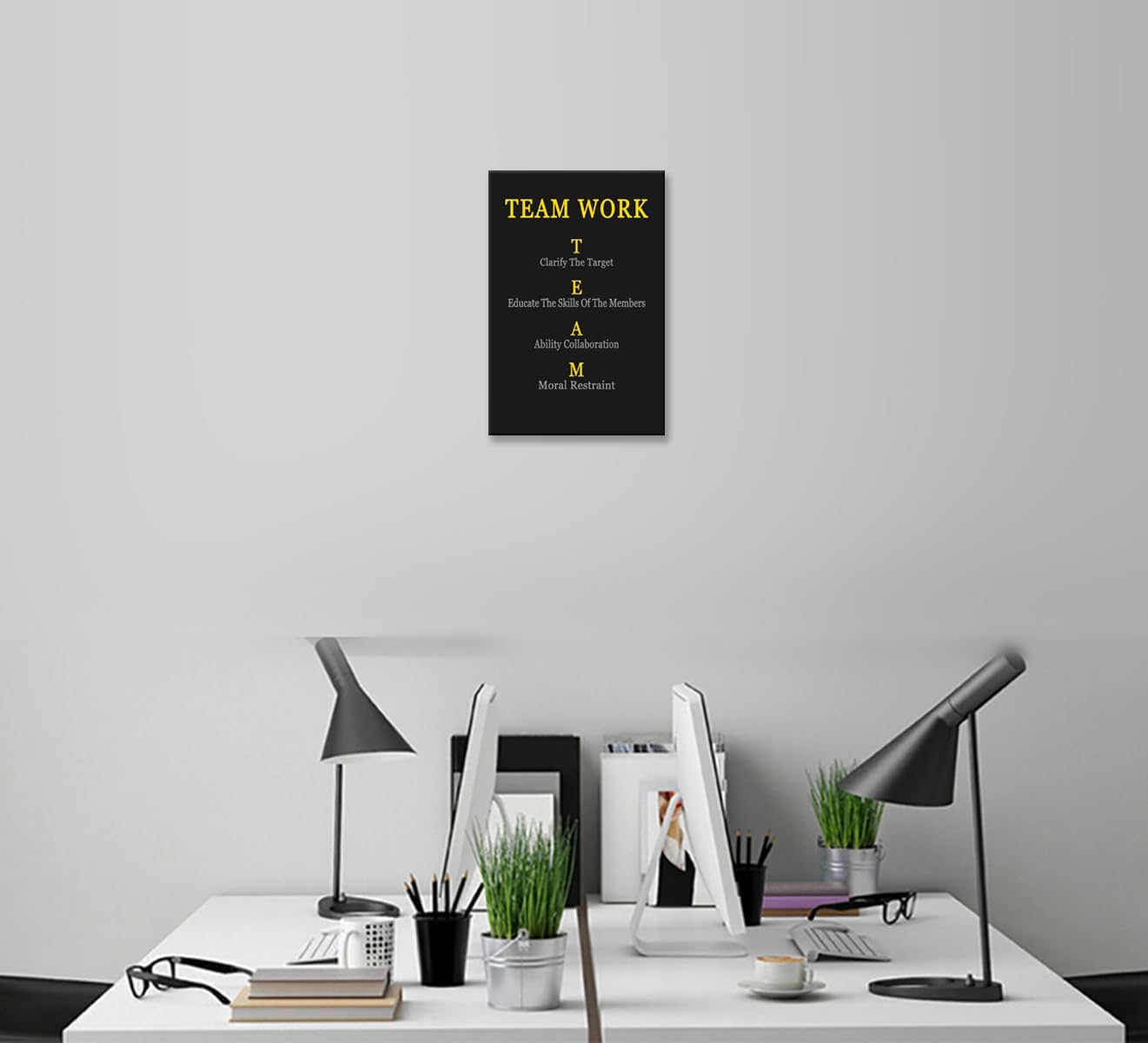 Motivational Wall Decor Team Work Enterprise Poster Inspirational Quotes Canvas Poster for Company Office Group Bedroom Living Room Printed Artwork Framed Ready to Hang [12" W X 18" H]