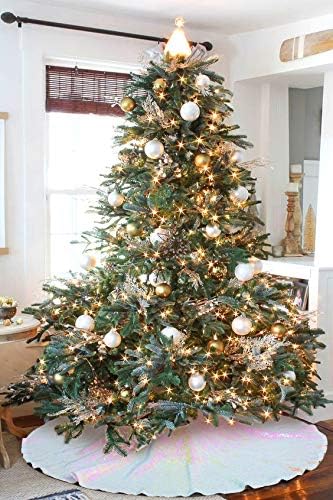 36 Inch Christmas Tree Skirt Iridescent White Tree Skirt Small Sequin Tree Mat for Merry Christmas Party Christmas Tree Decoration