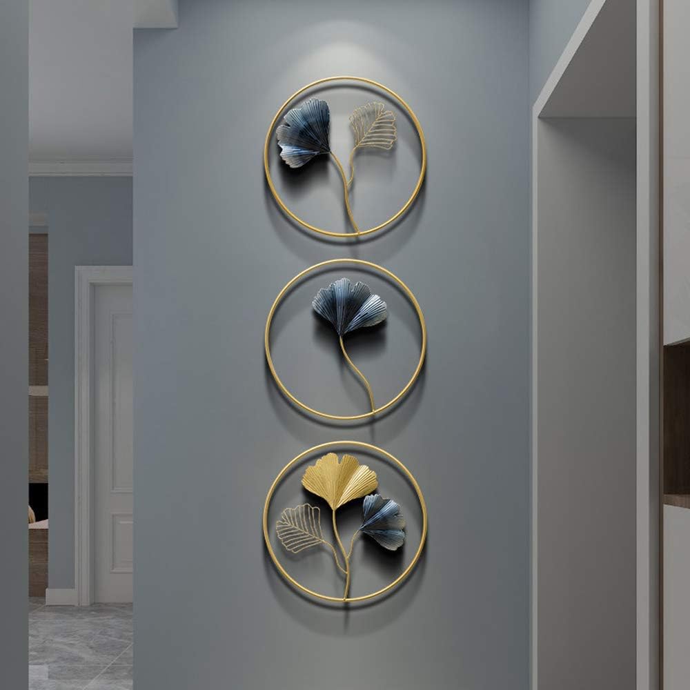 MKUN Iron Wall Sculptures - Set of 3 Metal Round Wall Decor with Gingko Biloba Art Great for Home Hotel Decoration(Gold&Gray)