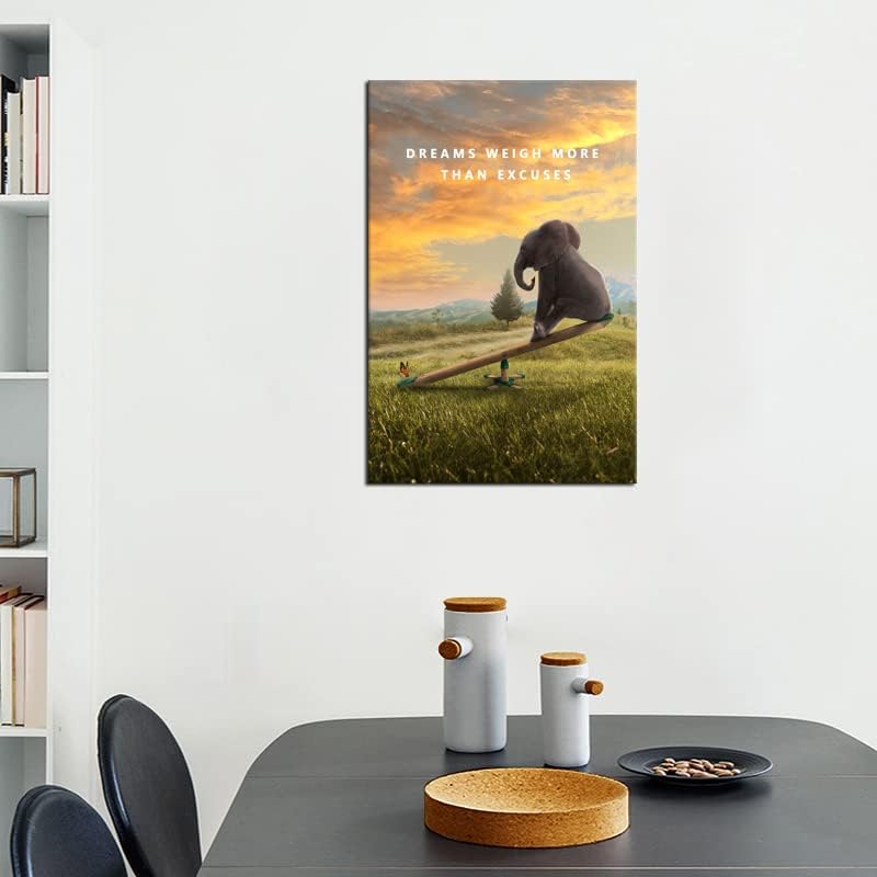 Inspirational Canvas Wall Art Dreams Weigh More Than Excuses Animal Motivational Poster Entrepreneur Quote Picture Home Office Decor Painting Framed and Stretched Ready to Hang [12''W x 18''H]