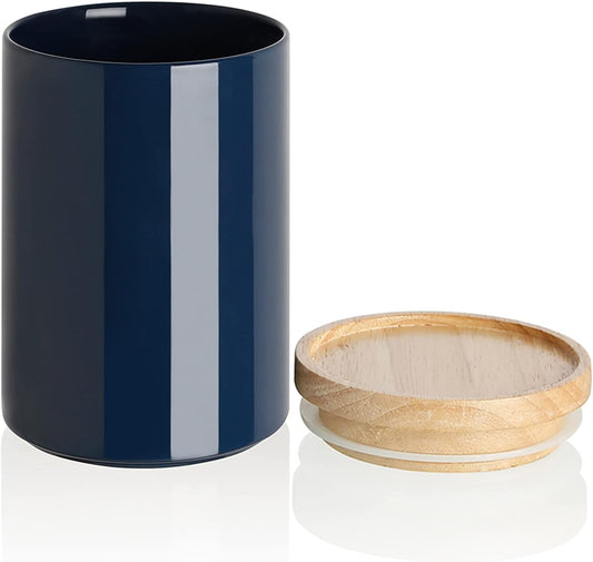 Sweejar Kitchen Canisters Ceramic Food Storage Jar, Stackable Containers with Airtight Seal Wooden Lid for Serving Coffee Bean, Flour, Tea, Cookies and More - 58 Fl Oz(Navy)