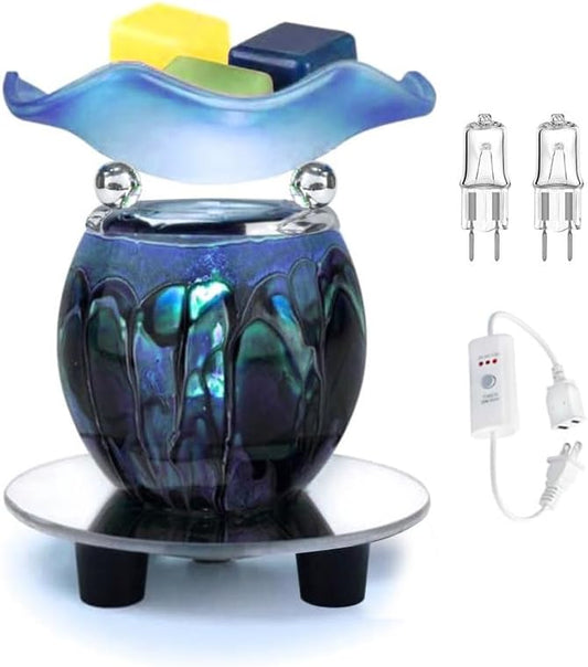 HUNANBANG 3 in 1 Electric Oil Warmer Scented Wax Warmer with with Auto Off Timer Candle Wax Melt Warmer Wax Melter Fragrance Wax Burner(Blue-Timer)