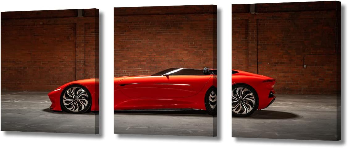 Red Sports Car Wall Art for Living Room Cool Super Car Canvas Wall Art Pictures Posters 3 Pieces Modern Wall Decor Art for Teen Boys Bedroom Office Paintings Giclee Framed Ready to Hang, 36"Wx16"H