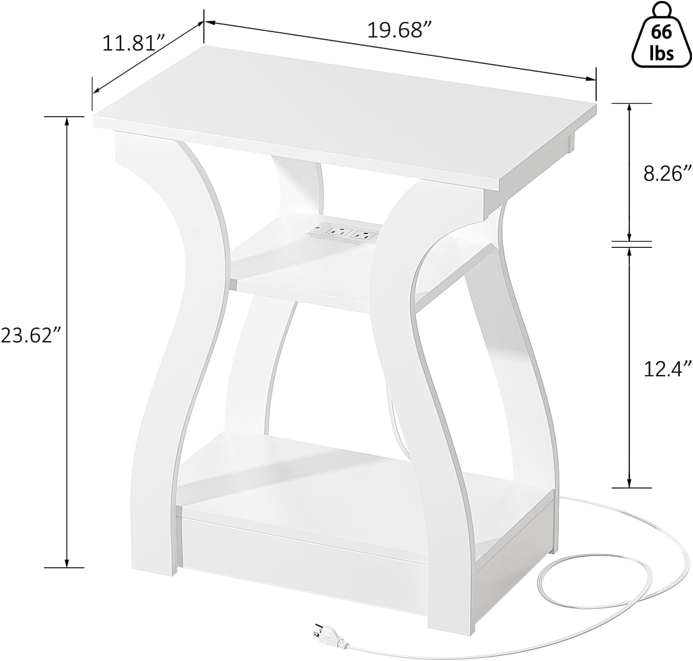 End Tables Living Room, White End Table with Charging Station,White Side Table, Nightstand for Bedroom, 3 Tier End Table with Storage Shelf for Living Room