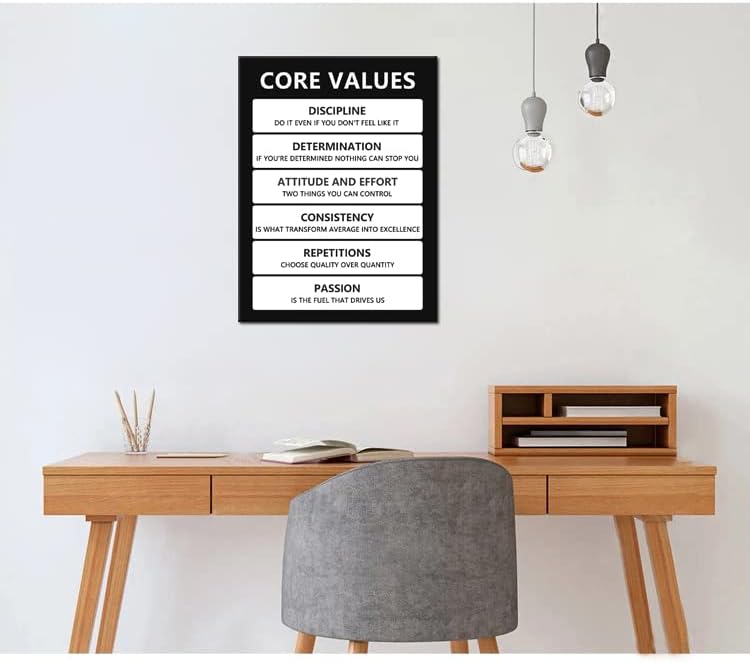 Core Values Inspirational Poster Motivational Wall Art Inspiring Canvas Prints Artwork for Office Living Room Modern Home Decor Painting Pictures Stretched and Framed Ready to Hang [18''Wx 24''H]