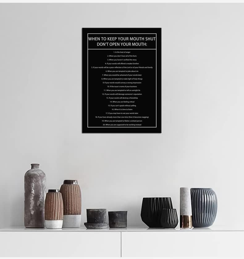 Inspirational Canvas Wall Art When to Keep Your Mouth Shut Don't Open Your Mouth Life Learning Poster Prints Artwork for Living Room Modern Home Decor Painting Stretched and Framed [18''Wx 24''H]