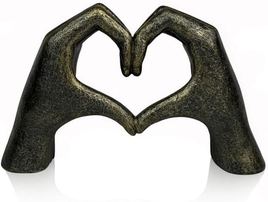 Top Brass Large Rustic Heart Hands Sculpture, 9 3/4” Resin Love Statue – Romantic Decor Accent for Shelf or Mantel – Perfect for Wedding, Valentine's Day or Anniversary (Rustic Cast Iron)