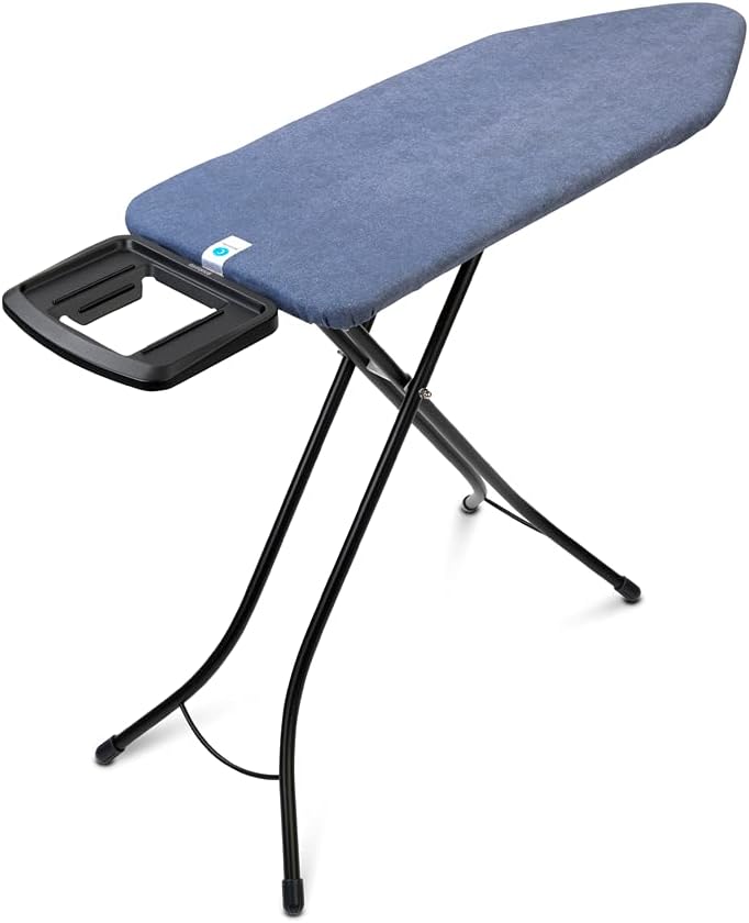Brabantia Size C Ironing Board (49x18 in) 7 Height Options, Solid Steam Iron Rest Holder (Denim Blue) Non-Slip Feet, Anti-Collapse Child Locks
