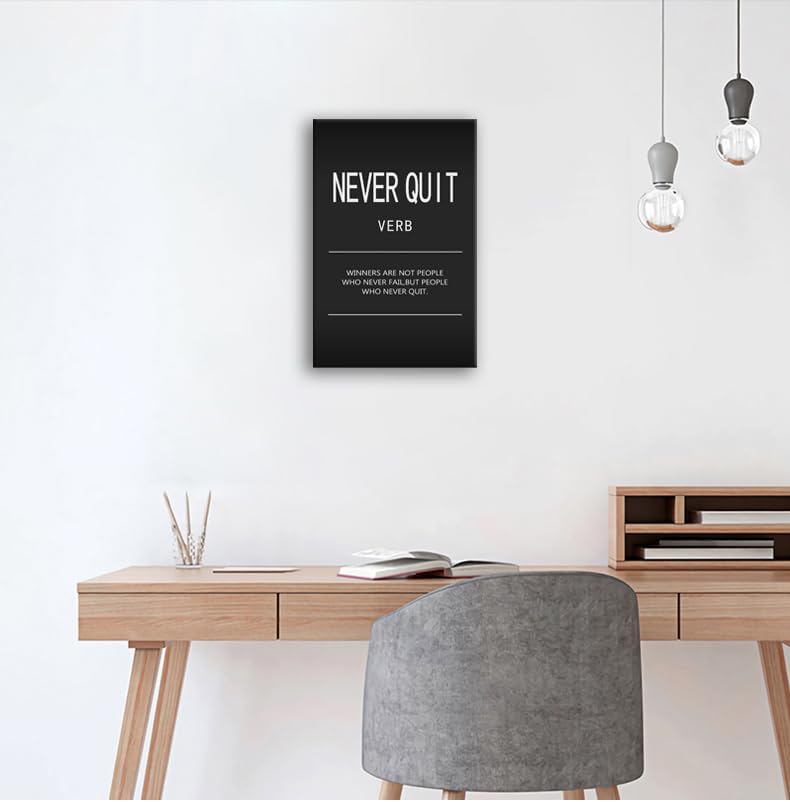 Inspirational Office Decor Wall Art Canvas Never Quit Verb Artwork for Home Motivational Quotes Bedroom Inspirational Posters Wall Art for Living Room Wood Framed Ready to Hang[12" W X 18" H]