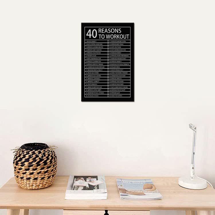 40 Reasons to Workout Inspirational Canvas Painting Motivational Wall Art Inspiration Affirmative Poster Prints Artwork for Living Room Home Decor Office Framed Ready to Hang [12''W x 18''H]