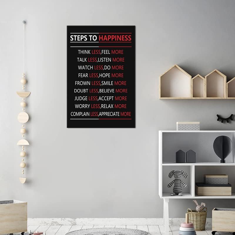 Motivational Wall Art for Office Steps For Happiness Inspirational Positive Poster Inspiring Canvas Painting Prints Wall Pictures for Living Room Home Decor Framed Artwork [24''W x 36''H]
