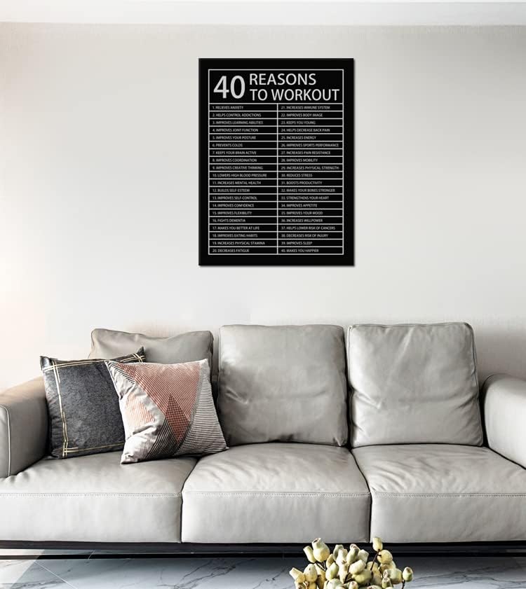 Inspirational Posters Motivational Wall Art 40 Reasons to Workout Picture Prints on Canvas Modern Home Decor Painting Artwork for Living Room Office Stretched and Framed Ready to Hang [30''W x 40''H]