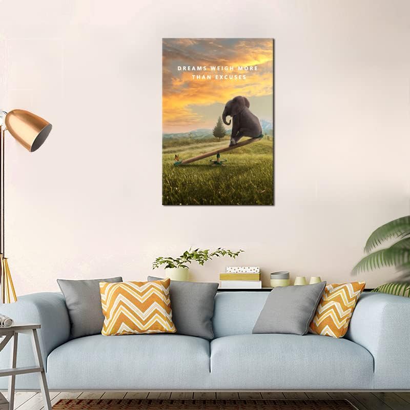 Dreams Weigh More Than Excuses Motivational Canvas Wall Art Inspirational Life Poster Inspiring Quote Picture Home Office Decor Painting Framed and Stretched Ready to Hang [24''W x 36''H]